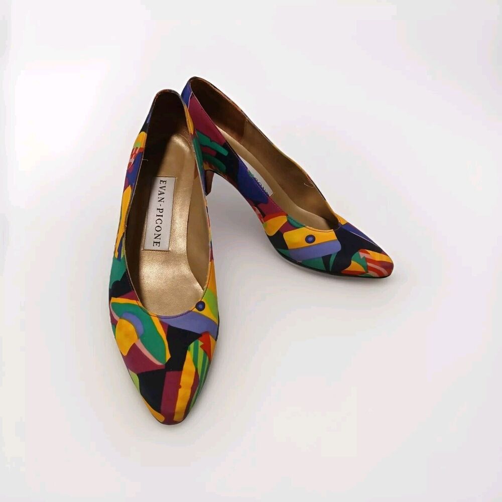 Evan Picone 80's Vintage Multicolor Geometric Pattern Pumps/Heels Women Size 7M